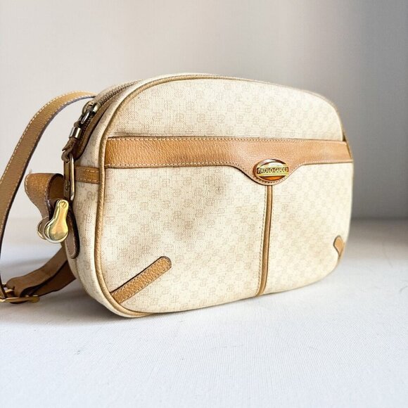 Vintage Paulo Gucci Light Beige Coated Canvas Leather Trim Crossbody Camera bag - Picture 2 of 16